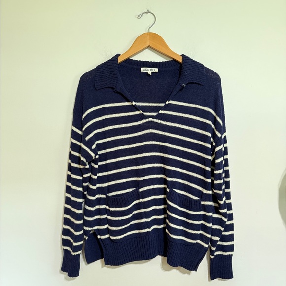 Navy Blue and White Striped Women Terrycloth Sweater by Alex Mill - Picture 1 of 5